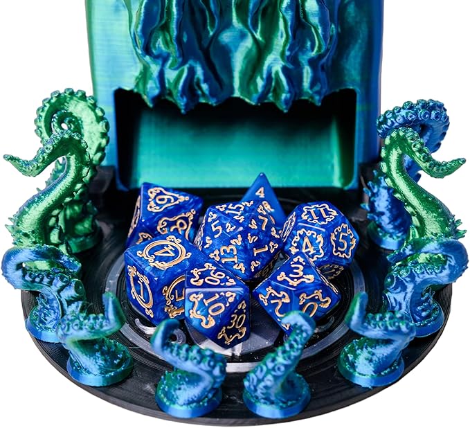 3D BEST-Q Cthulhu DND D&D Dice Tower，3D Printed Compatible with Dungeons and Dragons, 28mm Miniature Wargaming, Tabletop RPGs, Wargame Scenery, Endless Deep Sea Series (Blue&Green)