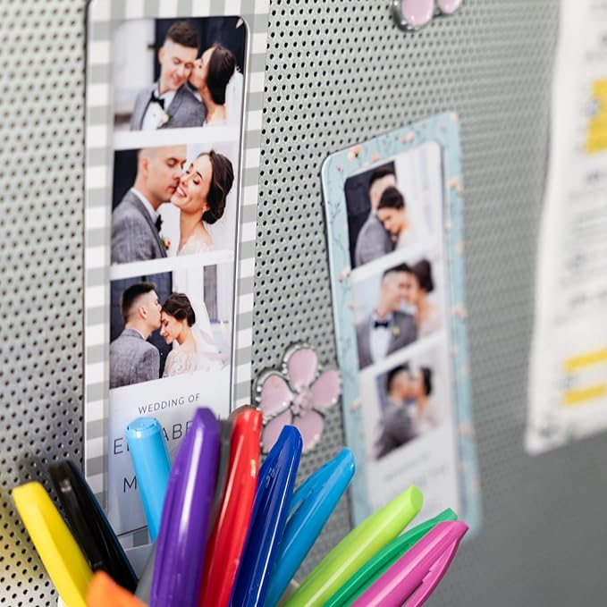Magnetic Frames For 2x6 Photo Booth Strips – Set of 5 – White, Black, or Floral Design Photo Picture Holders – Magnetic Paper Cutout for Photobooth Photos – Simple Slim Frames for Fridge, Locker, or Party Keepsakes (5, CHECK/FLORAL PATTERNS MIX)