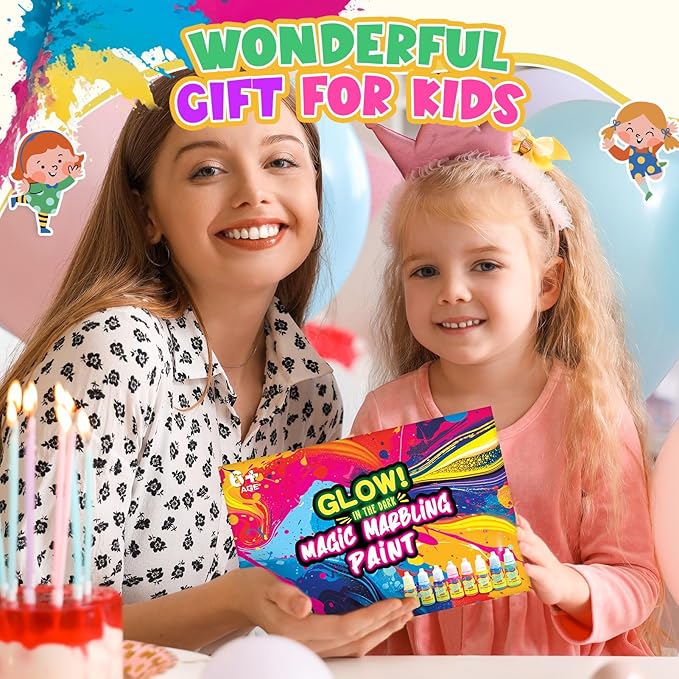 Glow Water Marbling Paint for Kids, Arts and Crafts Crafts for Kid Age 6-12 Birthday Gifts Ideas (Marbling Paint Blue)
