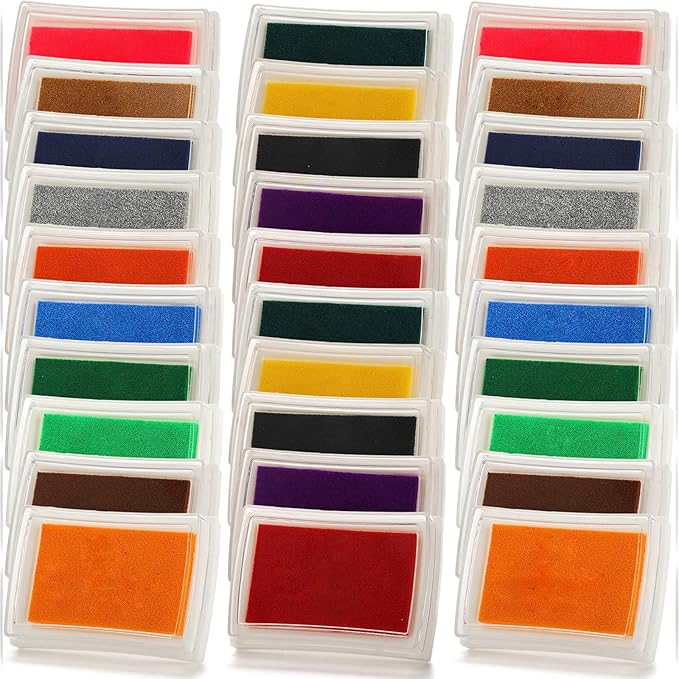 DEAYOU 30 Pack Craft Ink Pads, Washable Finger Stamp Pad for Rubber Stamps, Card Making, Paper, Wood, Fabric, Scrapbooking, DIY, Children, Adult, 15 Colors