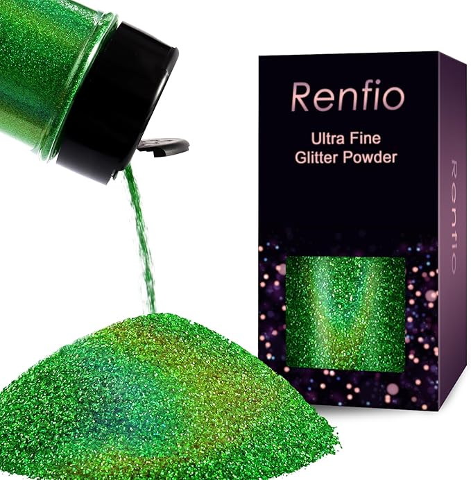 Renfio Holographic Glitter Powder - Metallic Resin Glitter 2.11 Oz (60g) PET Flakes Crafts Sequins for Tumblers Slime Christmas - Laser Green