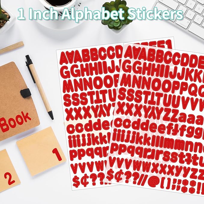 Alphabet Stickers 1'' 12 Red Letter Stickers, Self Adhesive Vinyl Mailbox Numbers, for Home Decor