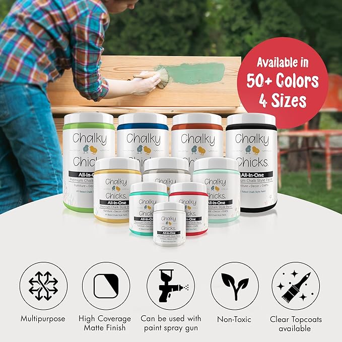 Chalky Chicks All-in-One Chalk Paint for Furniture or Cabinet - 4 Fl Oz - Matte Finish Poppy (Deep Red-Pink) for Metal, Wood Furniture Paint - No Sanding All-in-One for Home Decor & Crafts, USA Made