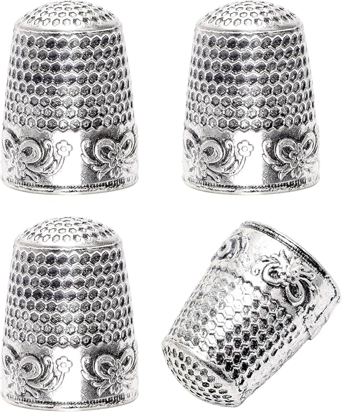 4Pack Thimbles for Hand Sewing, Sewing Thimble Hand-Working Sewing Thimble Finger Protector (Silver)