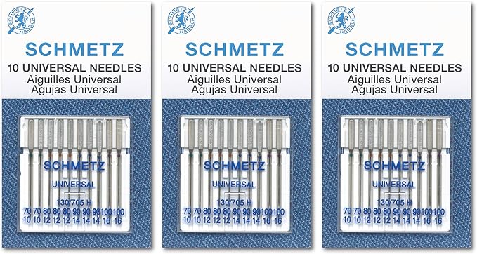 SCHMETZ Universal Sewing Machine Needles, Three 10-Pack Assortment, 30 Needles, 70/10, 80/12, 90/14, 100/16