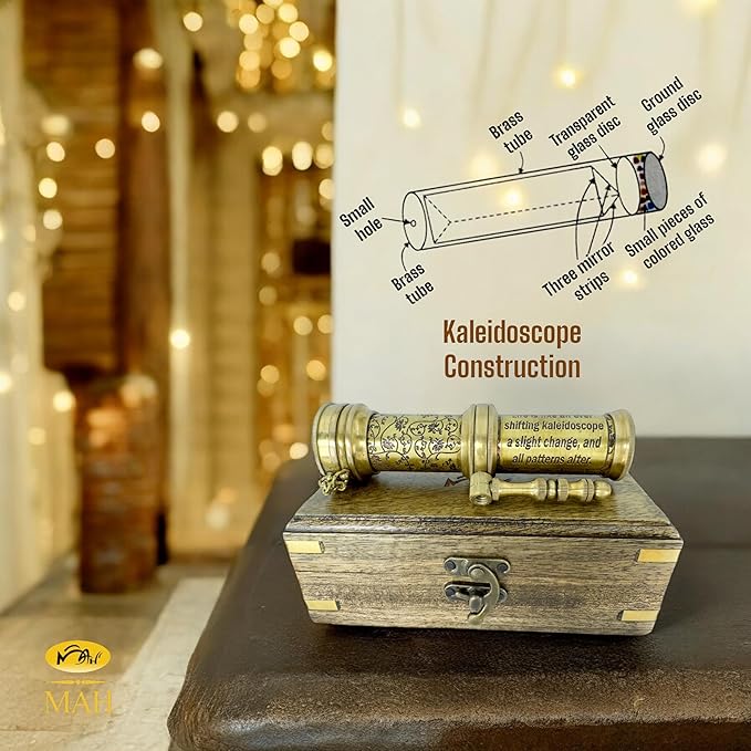 Handcrafted Brass Kaleidoscope – Vintage Nautical Collectible Gift for Kids, Teens & Adults – Sentimental Keepsake with Greeting Card – Educational Toy & Home Décor Accent – Timeless Pattern Design