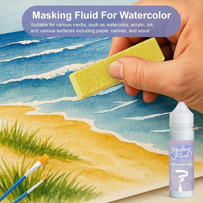 120ml Masking Fluid for Watercolor Painting, Art Watercolor Masking Fluid Precise White Space, Easy Peel-Off, Water Based Latex, for Artists, Beginners, DIY Canvas Protection (Blue)