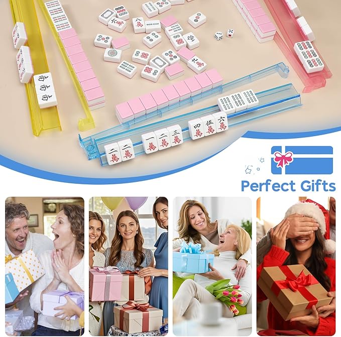 Mahjong Racks with Pushers Set of 4, Mahjong Tile Pushers and Racks, Acrylic Majiang Tile Holders Accessories (4 Colors)