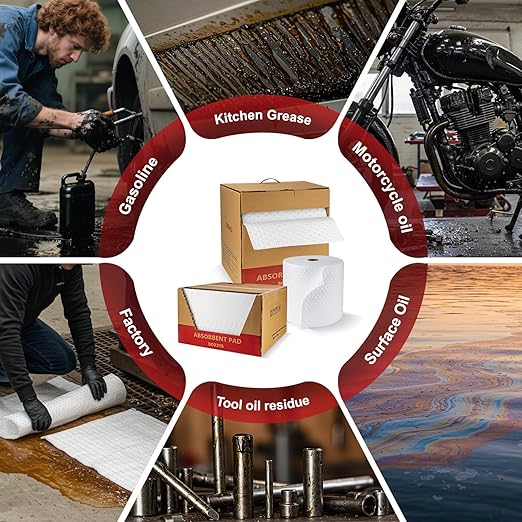 Oil Absorbent Pads | 16"x20" Oil-Only Spill Mat 100-Pack | Industrial Spill Control for Oil & Fuel(32 Gal/Box) | Repels Water Absorbing Sheets