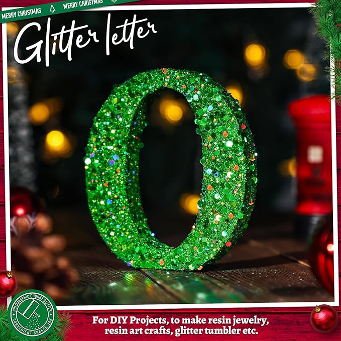 LEOBRO Green Glitter, 160g/5.64oz Holographic Chunky Glitter for Crafts, Resin, Nail Body, Tumblers, Party Decorations
