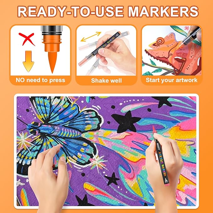 NICETY 180 Acrylic Paint Markers, Acrylic Paint Pens Brush Tip for Rock Painting, Wood, Glass, Stone, Canvas, Ceramic, Fabric - Acrylic Markers DIY Craft & Art Supplies for Adults, Artists