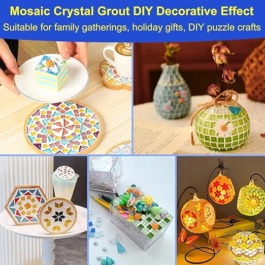 Mosaic Crystal Grout Kit with Scraper, Mosaic Crystal Sealant, Handmade Decorate Tessellated Coasters, No Need to add Water, Perfect for DIY Craft Projects & Tile Accessories (Translucent, 14oz)