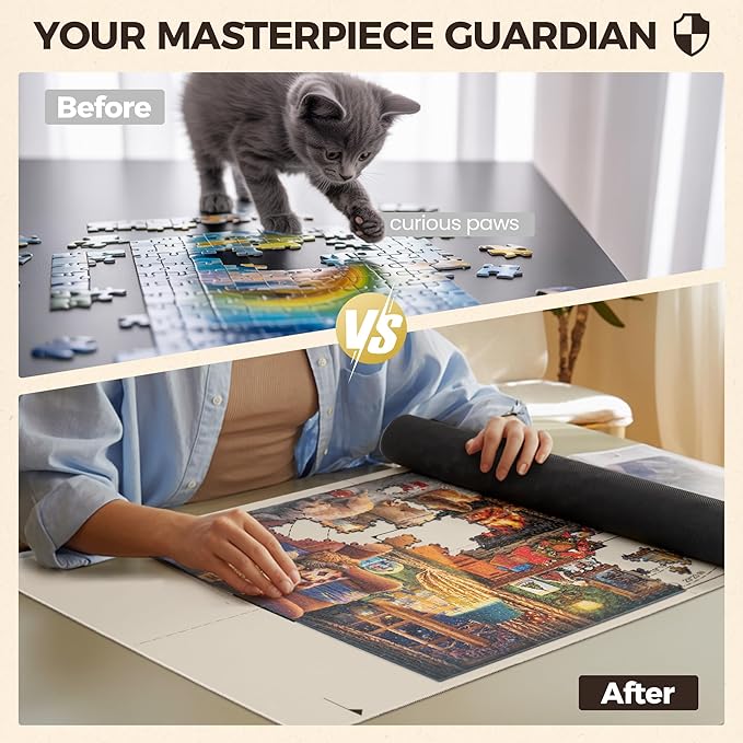 ropoda 1500 Pieces 46" x 26 "Puzzle Mat Roll Up, Puzzle Saver with 4 Large Sorting Trays & Travel Storage Bag, Portable Rollup Puzzles Keeper (White)