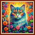 Joyhoor Stamped Cross Stitch Kits for Beginners, Needlepoint Kits for Adults, 11CT Counted Embroidery Kits-Cat Flowers 18x18 inchs