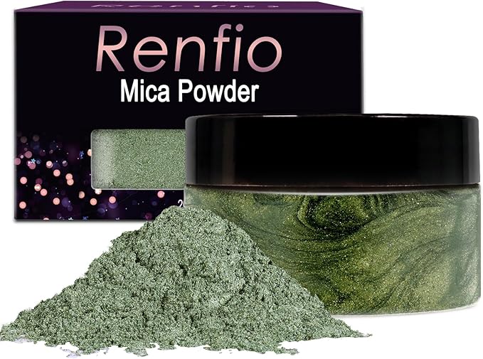 Renfio 100g Mica Powder Pigment, Metallic Natural Dye Mineral Pearl Shimmer Epoxy Resin Dye for Painting Soap Making Slime Bath Bombs 3.5 Oz - Autumn Green