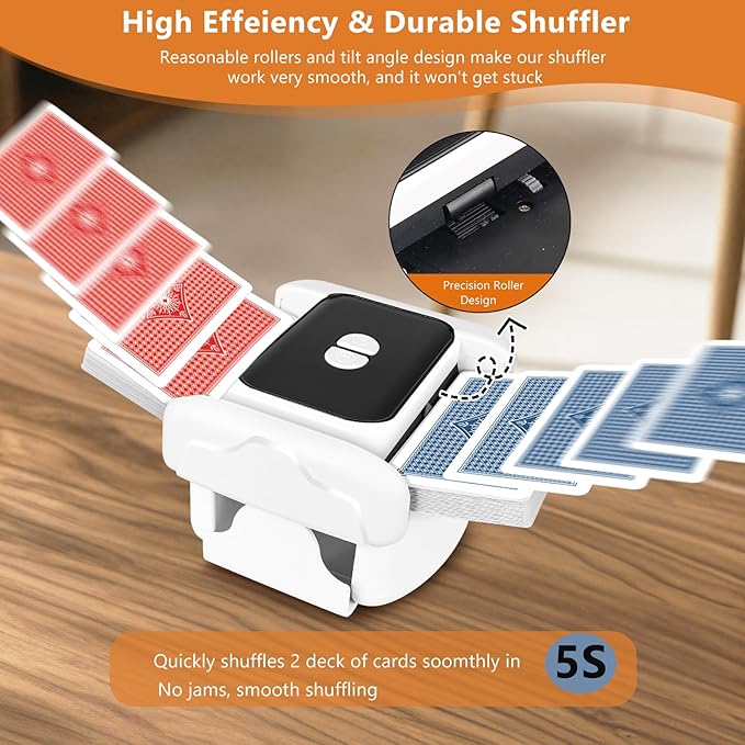Automatic Card Shuffler，Rechargeable One-Click Card Shuffler for 1-2 Decks, Low Noise & Efficient Shuffling Machine, Portable Electric Card Shuffler for Poker, UNO, Blackjack, Skip-Bo, Phase 10