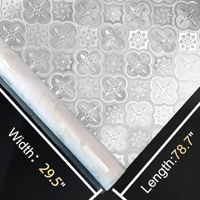 Window Privacy Film Decorative for Front Door, Bathroom Static Cling Stained Glass Sticker Opaque Heat Control UV Blocking Non-Adhesive for Home Windows 29.5 X 78.7 inches