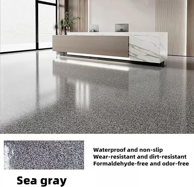 Epoxy Colored Sand Floor Paint, Epoxy Floor Paint High Gloss Marble Effect Coating for Indoor and Outdoor, Wear-resistant and non-slip Self-leveling Coating Gray 105OZ(3KG)