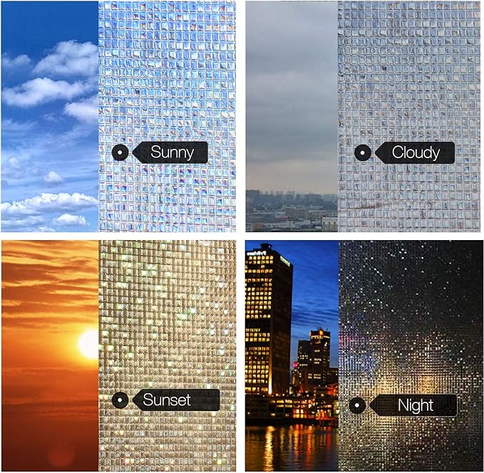 HIDBEA 3D Window Privacy Film - Rainbow Decorative Clings, Heat Control Vinyl Glass Tint, Mosaic Patterns - 17.5 x 78.7 Inches