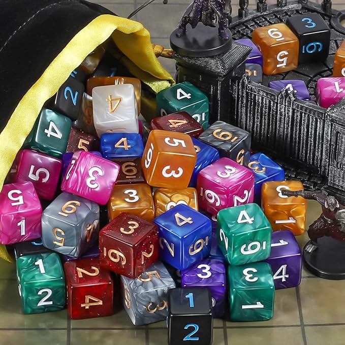 CiaraQ DND Polyhedral Dice (100pcs) with A Dice Bag Compatible with Dungeons and Dragons DND RPG MTG Role Playing Table Games (D6 dice, 10 colors-100 pcs)