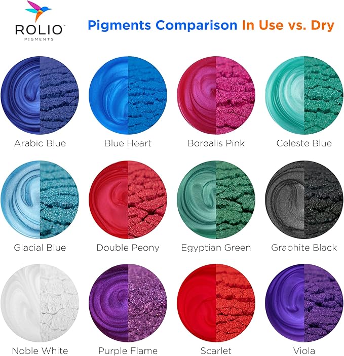 Rolio Mica Powder Pearlescent Color Pigment - Art Set for Resin Epoxy - for Soap Making, Nail Polish, Lip Gloss Set, Eye Shadow, Bath Bomb, Slime & Candle - 10g, 12 Jars - Northern Lights