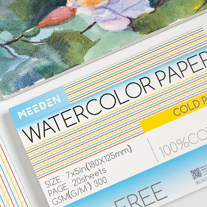 MEEDEN Watercolor Paper Block, 100% Cotton Watercolor Paper Pad of 20 Sheets, 140lb/300gsm, Acid-Free Art Paper for Watercolor, Gouache, Ink and More, 5" x 7" Cold Press
