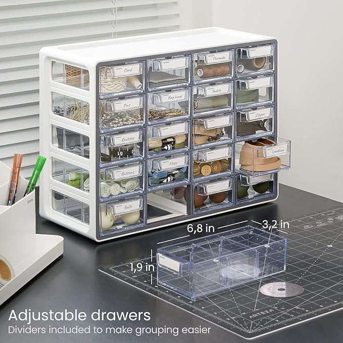 ARTEZA 20 Drawer Organizer and Storage Cabinet – Clear Plastic, Stackable Drawers for Makeup, Crafts, Sewing, Office Supplies, Small Parts & Tools