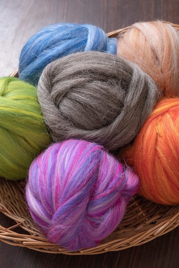 Kondoos Multi Colored Natural Wool roving, 1 lb. Best Wool for Needle Felting, Wet Felting, handcrafts and Spinning. (Terra, 1lb)
