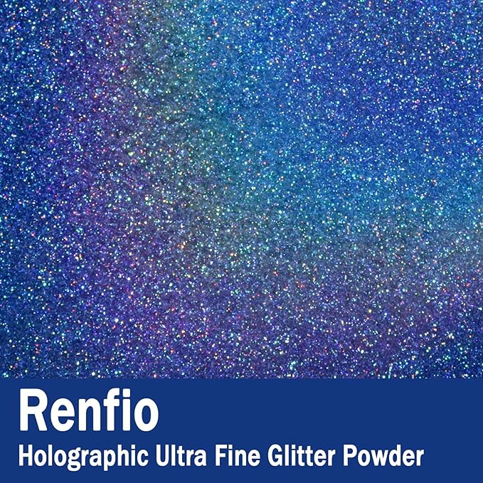 Renfio Holographic Ultra Fine Glitter Powder Metallic Resin Glitter 2.11 Oz (60g) PET Flakes Crafts Sequins 1/128" 0.008" 0.2mm Epoxy Chips Flakes for Tumblers Slime - Laser Ocean Blue