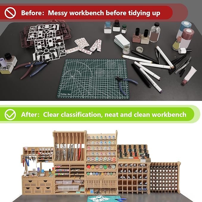 Paint Rack Organizer with 49 Holes Suitable for 10ml TAMIYA/10ml MR HOBBY/18ml MR HOBBY, Model Tool Storage with MDF Material, Craft Paint Holder Rack GK13