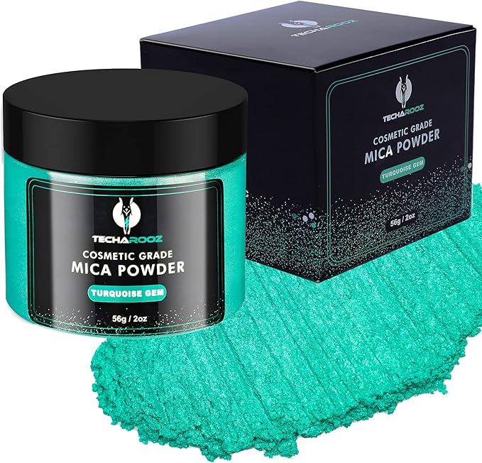 Turquoise Gem Mica Powder for Epoxy Resin 56g / 2oz. Jar - TECHAROOZ 2 Tone Resin Dye Color Pigment Powder for Lip Gloss, Nails, Colorant for Slime Bath Bombs Soap Making & Polymer Clay