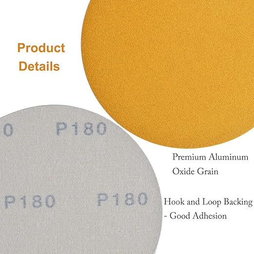 6-Inch No-Hole Hook and Loop Sanding Discs 180-Grit, Random Orbital Sandpaper for Automotive and Woodworking, 100-Pack