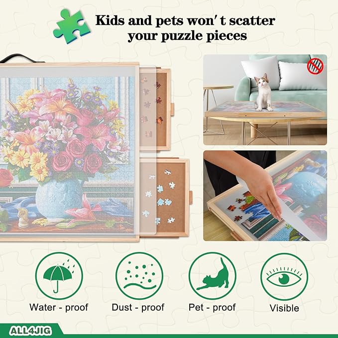 ALL4JIG 1000 Pieces 2-in-1 Tilting & Rotating Puzzle Board, 30.16" x 22.44"Adjustable Angle Puzzle Board with 4 Drawers & Clear Protective Cover, Birthday Gift for mom