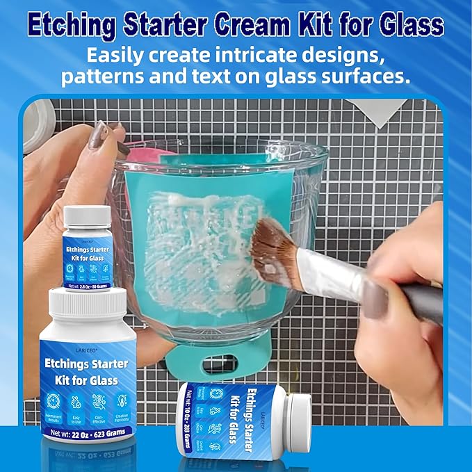 10oz Professional Etching Starter Kit for Glass with 6 Tools, Create Permanently Etched Designs, Art Frosted Glass Cream Kit for Etching Intricate Designs - Perfect for Mirrors, Windows, Glassware
