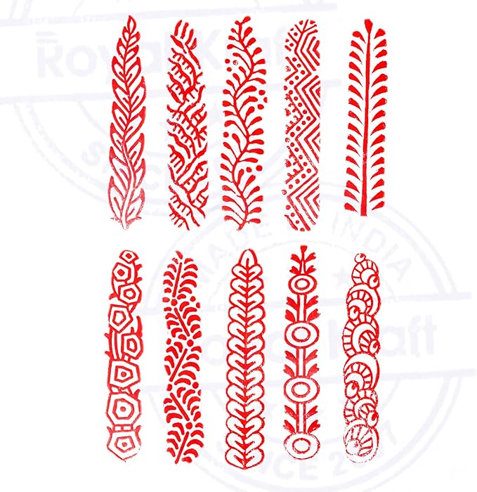 Mehndi Print Blocks Stylish Border Pattern Wooden Stamps (Set of 10) Htag2156