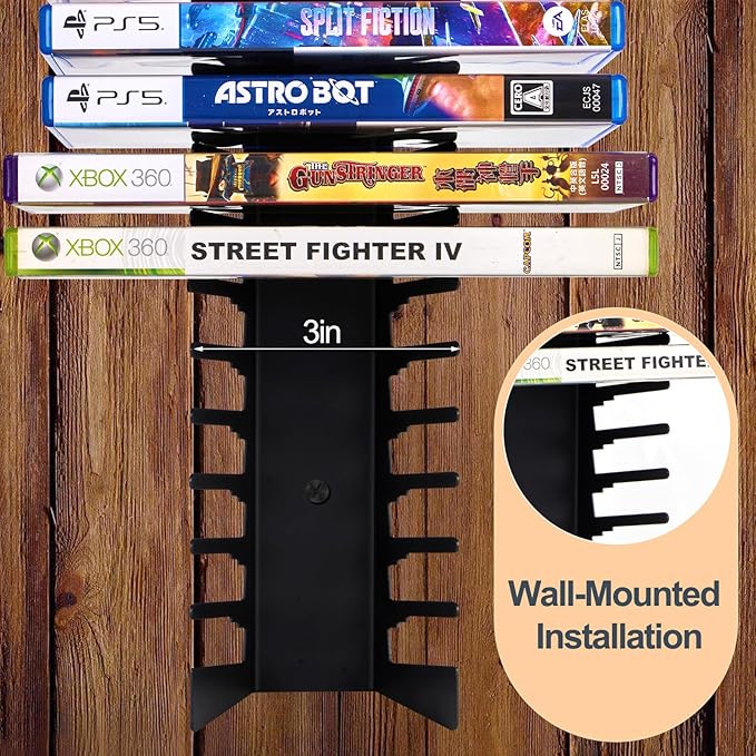 4 Pack Video Game Case Storage Wall Mount - Holds Up to 72 Disc Boxes,Metal Wall Mounted Game Case Holder for PS,DVD,Xbox Game Organizer