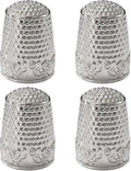 FR 4Pcs Sewing Thimbles, Metal Thimbles for Hand Sewing Finger Protector Knitting Needlework DIY Tools Silver