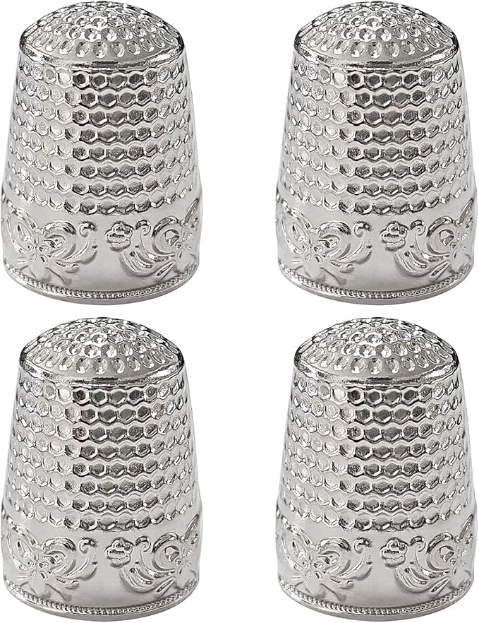 FR 4Pcs Sewing Thimbles, Metal Thimbles for Hand Sewing Finger Protector Knitting Needlework DIY Tools Silver