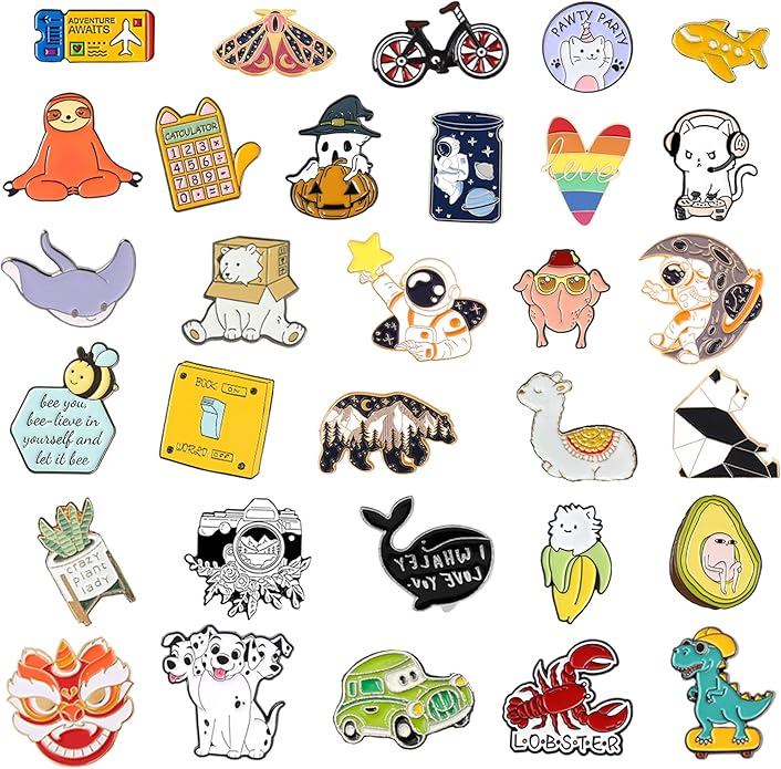 20/40/50 PCS Cute Enamel Backpack Pins, Funny Enamel Pins Bulk Set Cool Button Pins Aesthetic Brooch Lapel Pins Anime for Backpacks, Jackets, Hats, Kids, Girls
