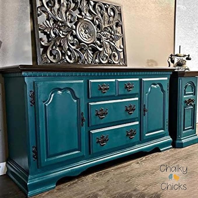Chalky Chicks All-in-One Chalk Paint for Furniture or Cabinet - 32 Fl Oz - Matte Finish Twilight (Teal Blue) for Metal, Wood Furniture Paint - No Sanding All-in-One for Home Decor & Crafts, USA Made