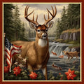 Foxhool Beginners Cross Stitch Kits Stamped Full Range of Embroidery Kits for Adults DIY Cross Stitches kit Embroidery Patterns for Needlepoint kit-Deer National Flag 17.7x17.7 inch