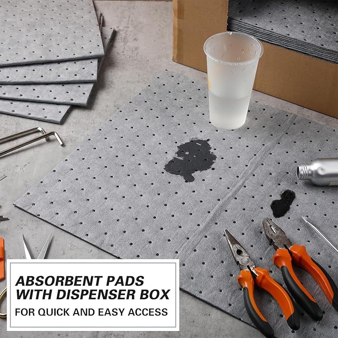 Weewooday 25 Pieces Oil Absorbent Pads 19.69 x 15.75 Inch Oil Spill Mat Garage Accessories Water Absorbent Mat for Leaks Liquids Absorbing Protecting Home Garage Basement