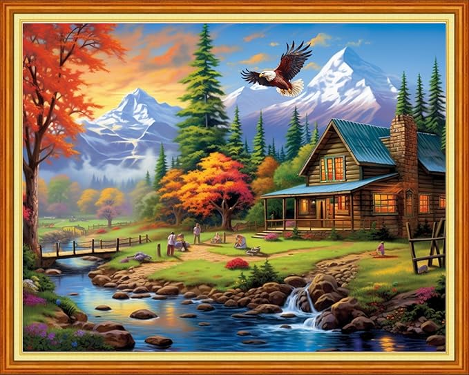 DMCVIVR Stamped Cross Stitch Kits for Adults Beginners Embroidery Kits 11CT Needlepoint Kits Cross Stitch Patterns Embroidery Patterns&Beautiful Scenery 16x20 inch