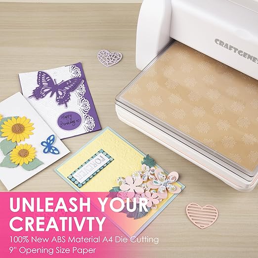 Manual Die Cutting Machine and Embossing Machine, 9'' Opening Size for Cardmaking, Scrapbooking, and DIY Crafts – Foldable Complete Set with A4 Die Cuts, Embossing Folders, and Plates(Pink)