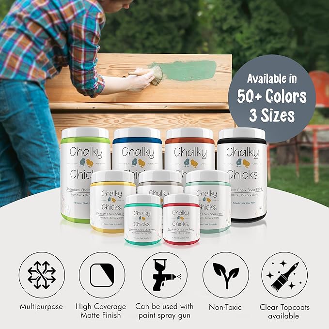 Chalky Chicks All-in-One Chalk Paint for Furniture or Cabinet - 32 Fl Oz - Matte Finish Blue Steel (Blue Gray) for Metal, Wood Furniture Paint - No Sanding All-in-One for Home Decor & Crafts, USA Made