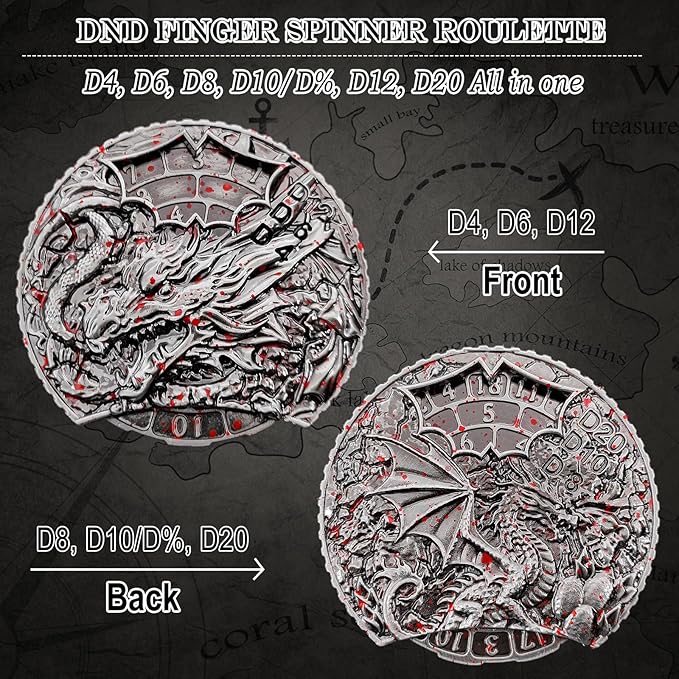 DND Dice Set Roulette: Fidget D4 D6 D8 D10 D10% D12 D20 All in One Metal D&D Spinner Dice - Cool Role Playing Dice Gifts for Dungeons and Dragons TRPG MTG Games Lover Players (Bloodstained)