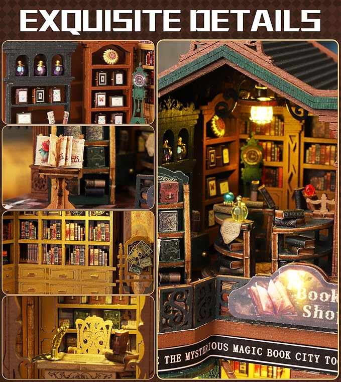 DIY Dollhouse Miniature House Kit,DIY Kit Mini House Model Comes with dust Cover and Music Box, Best Christmas Birthday Gift for Lovers Boys and Girls（Twilight Book City