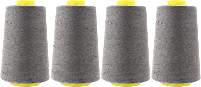 Mandala Crafts 4 Pack of Serger Threads Cones Spools - 40S/2 24000 Yards Polyester Dark Gray Threads for Sergers Machine and Overlock Quilting Sewing Machine