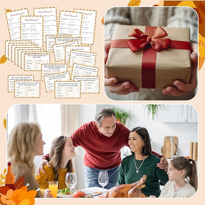 Thanksgiving Day Friendly Feud Game with 2 Answer Buzzers, Fall Holiday Feud Cards for Family Game Night Fun Trivia Quiz for Autumn Pumpkin Party Office Class Groups Team Building