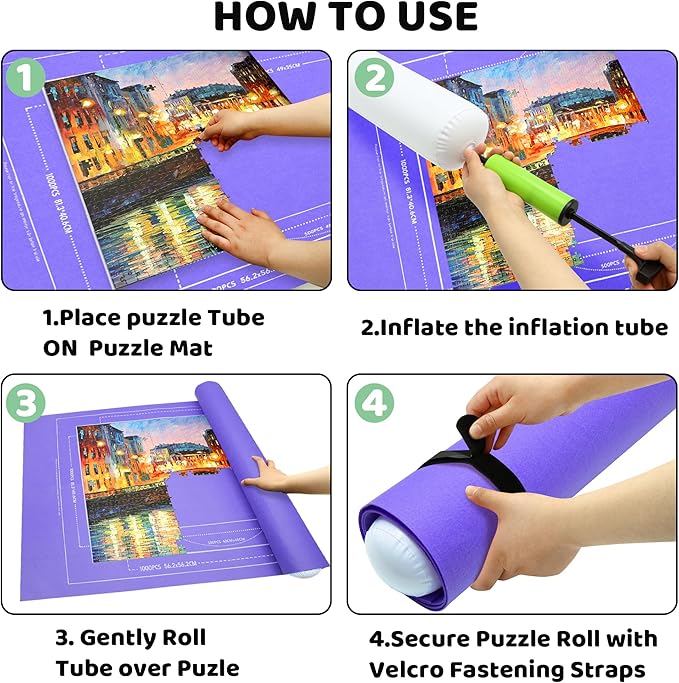 Puzzle Mat Roll Up| Jigsaw Puzzle Mat Roll Up| Roll-Up Save Pad Trays for Sorting Table Board Glue Sheets and Frame Keeper Storage Accessories for Kids and Adults (Purple, 1500pcs)